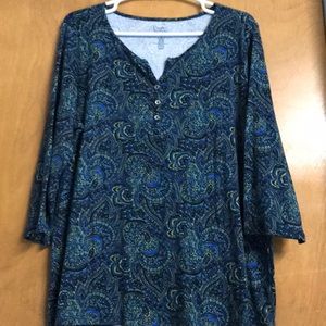 Blue and green print top